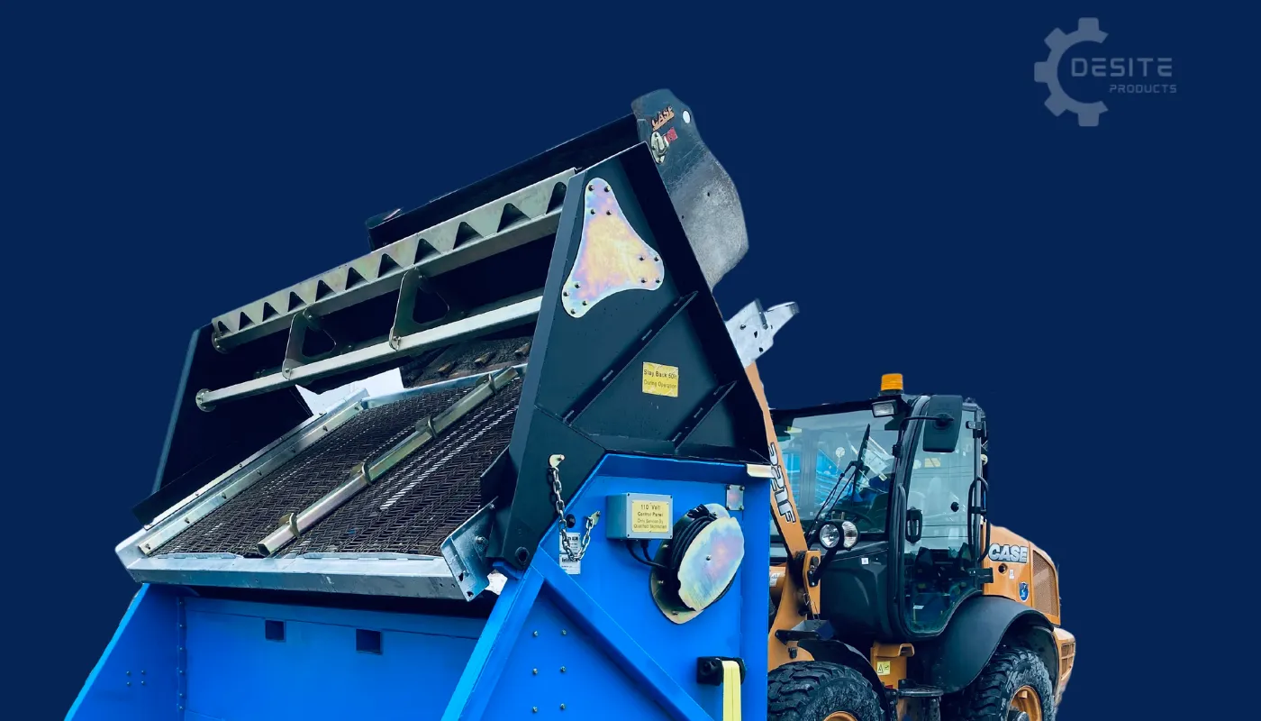 Tilting screen deck side view